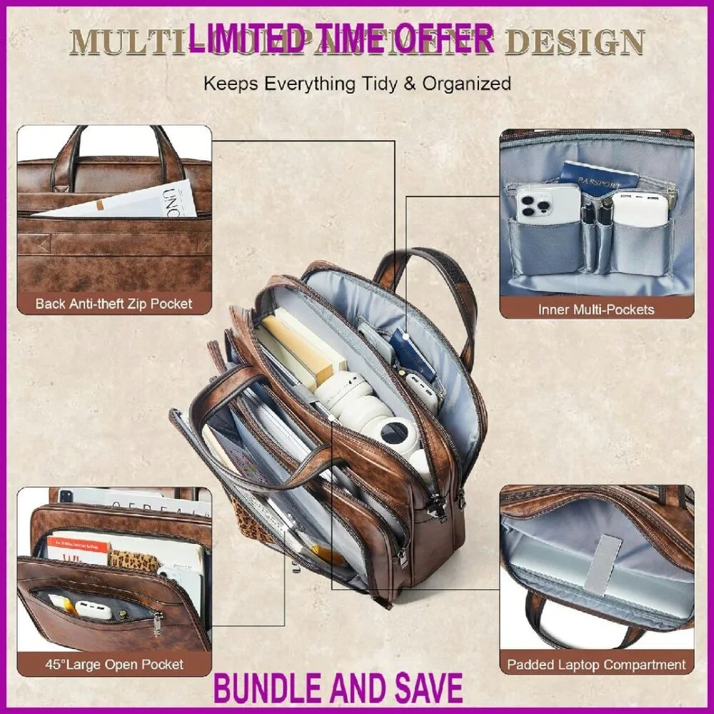 17 Inch Leather Laptop Messenger Bag Water-Resistant Large Shoulder Satchel
